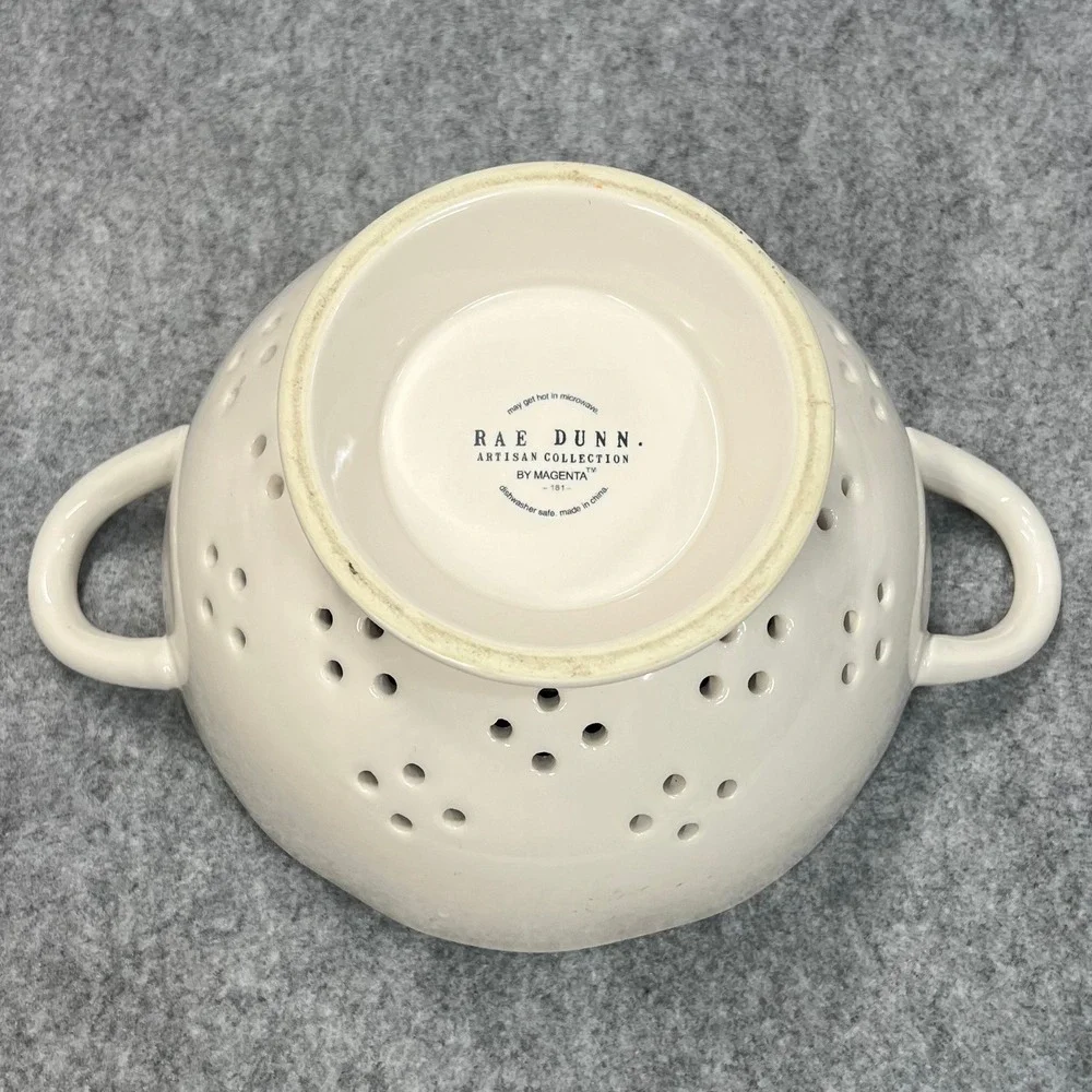 Rae Dunn ORGANIC‎ Ceramic Colander Strainer Footed Bowl Cream Magenta Artisan